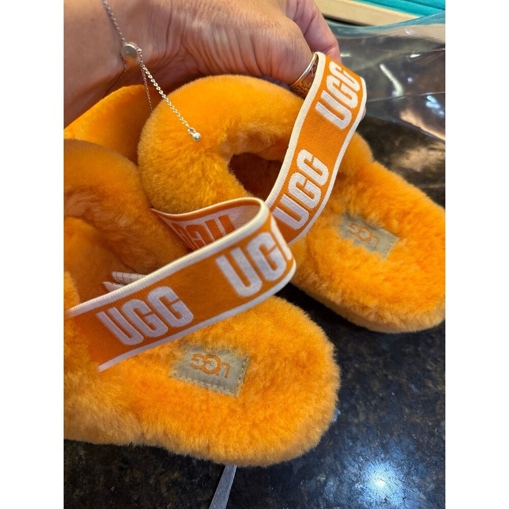 UGG Oh Yeah Sandals Slippers Vibrant Margarita Orange Sheepskin Size 8 EUC - Picture 12 of 12